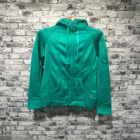EUC 90 Degrees by REFLEX Turquoise Zip Jacket w/ Hoodie Size M - Picture 1 of 13